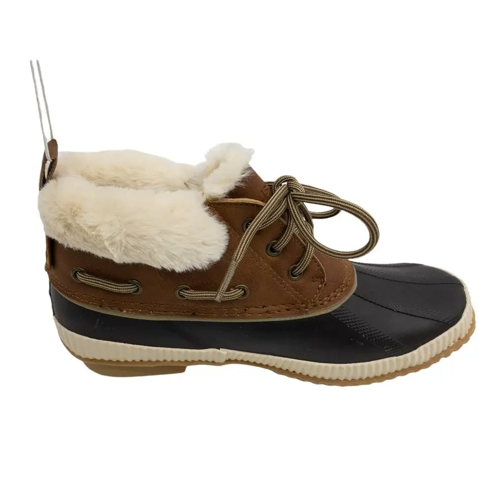 Jambu JSport Waterproof Short Duck Boots Brown Faux Fur Collar Women's 6 7